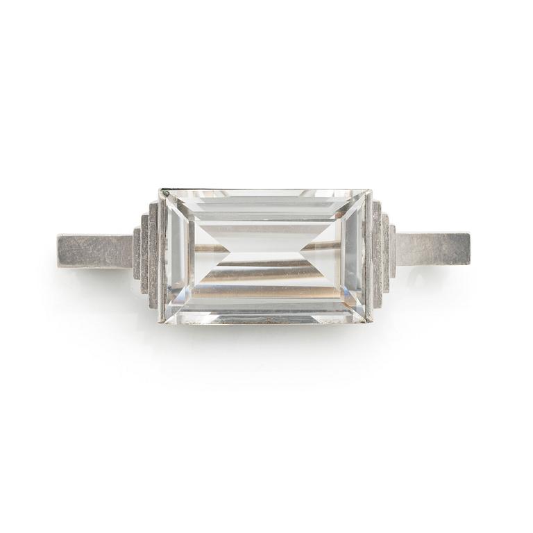 Wiwen Nilsson, brosch silver med fasettslipad bergkristall, Lund 1936.