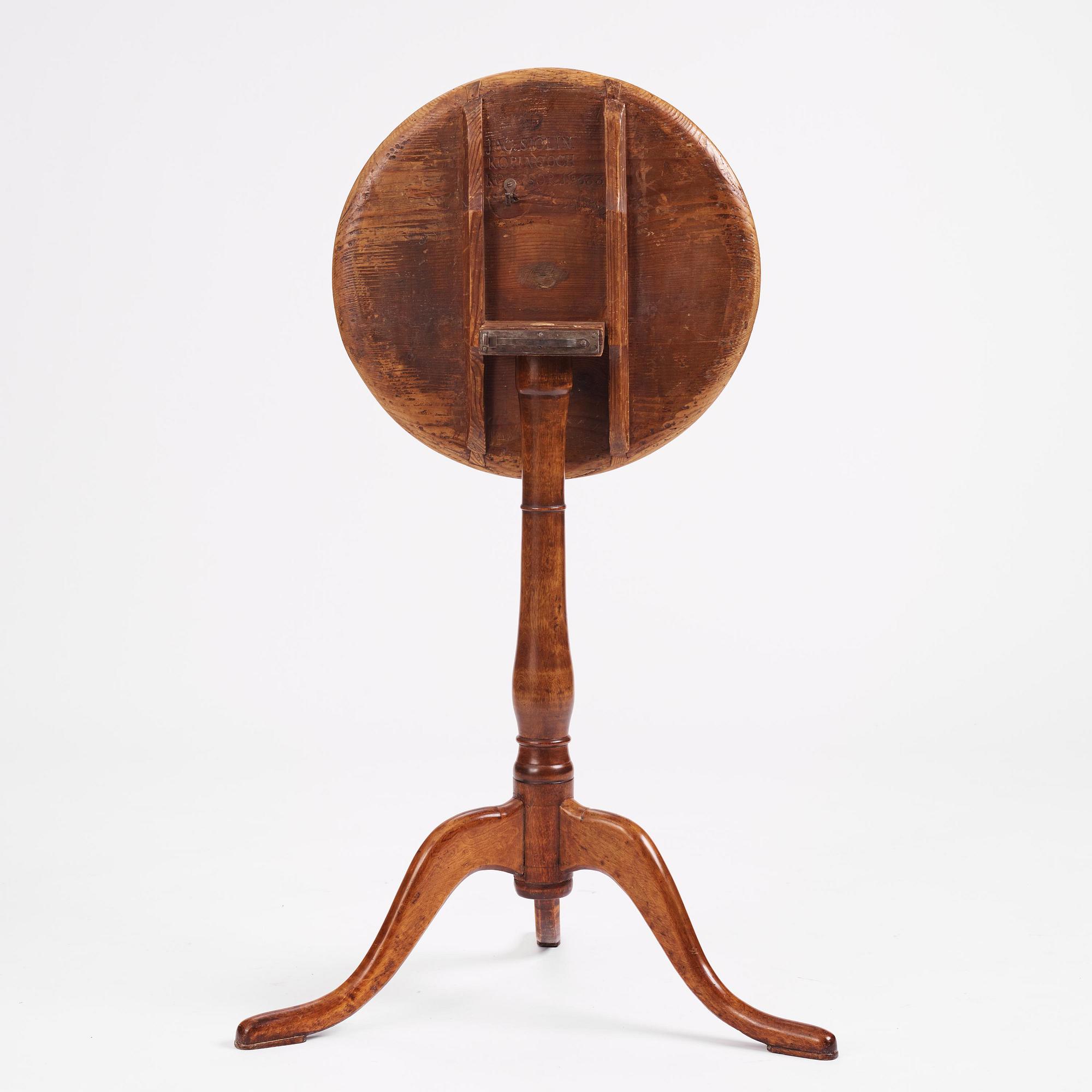 A burr-alder tilt-top table by J. Sjölin (master 1767-1785).