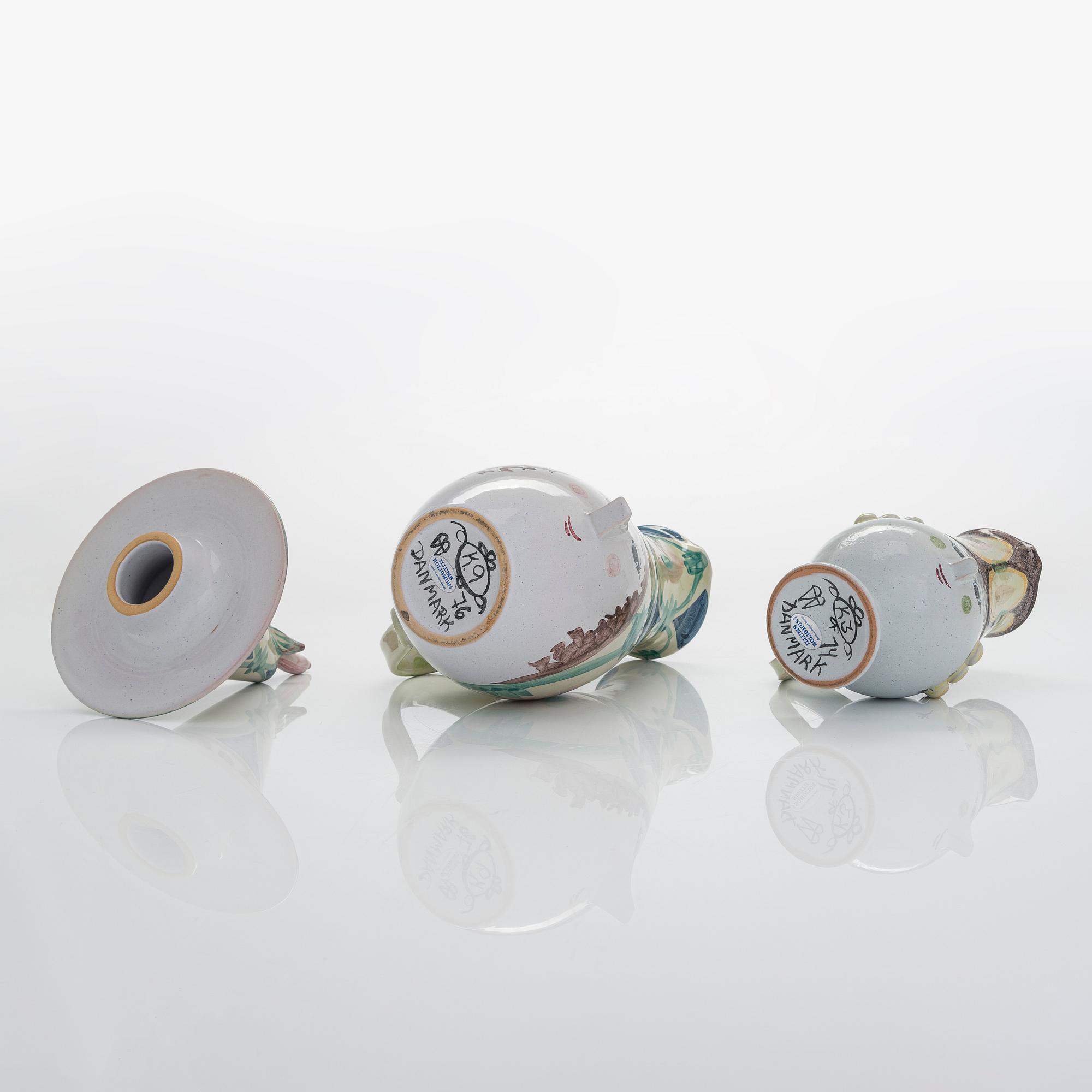 Björn Wiinblad, two faience pitchers signed BW K3 -74 and K9 -76