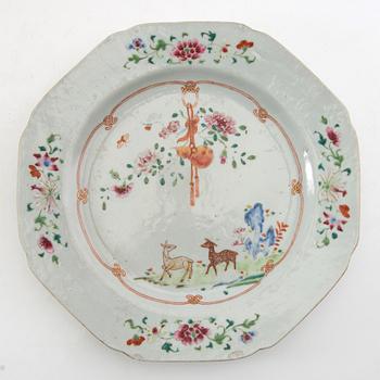 Plates 8 pcs and a serving dish similar China 18th century porcelain.