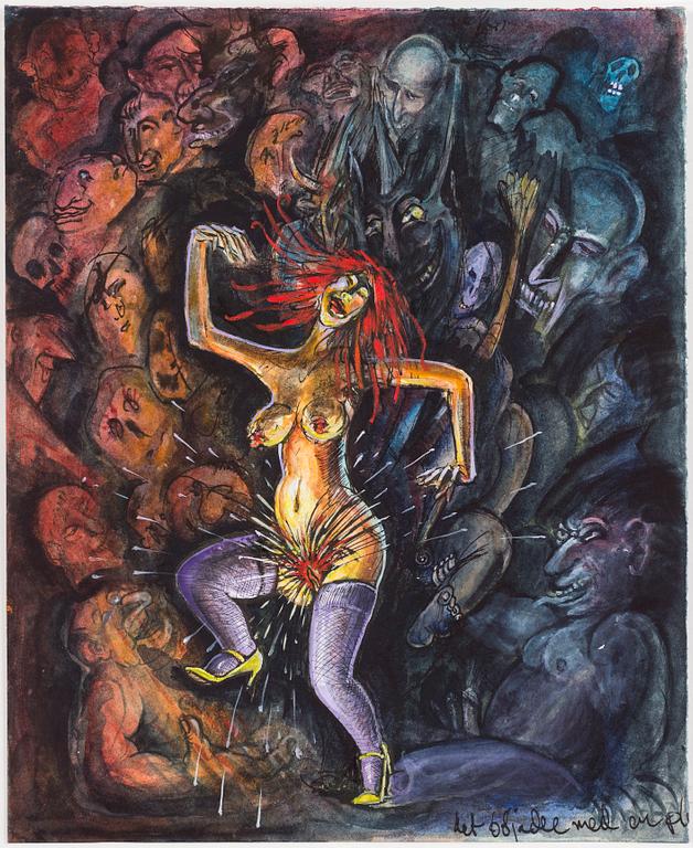 ULF RAHMBERG, mixed media on paper, signed with monogram and dated 1985 on verso.