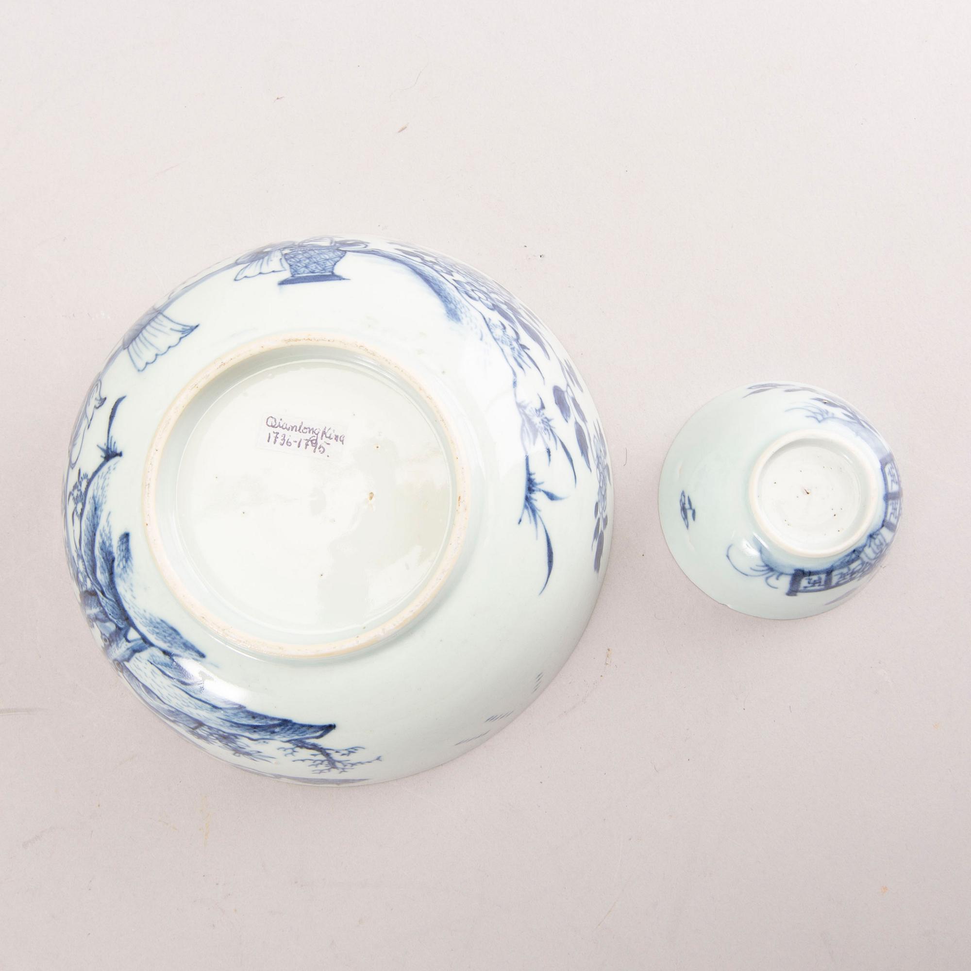 Tallrik, bojan samt skålar 3 st (5dlr) Kina 17/1800-tal porslin.