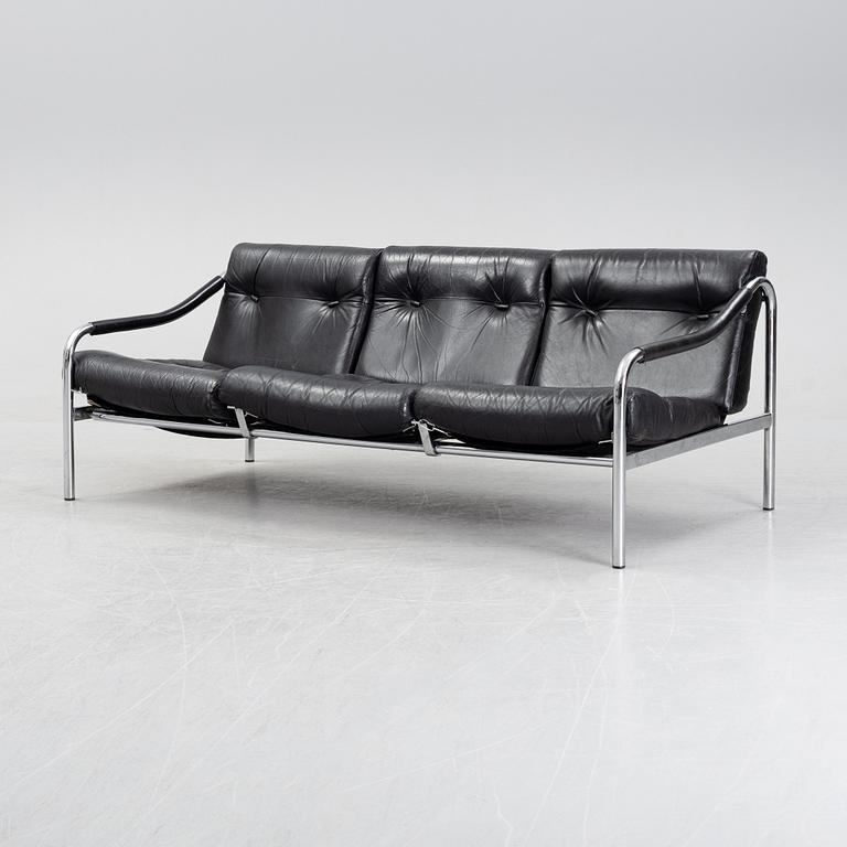 A blad leather upholstered 'Kadia' sofa by Tim Bates for Pieff, 1960's.