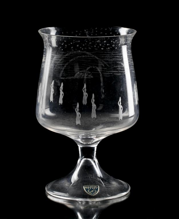 POKAL, glas, Ingeborg Lundin, Orrefors, sign o numr 3363, dat -58.