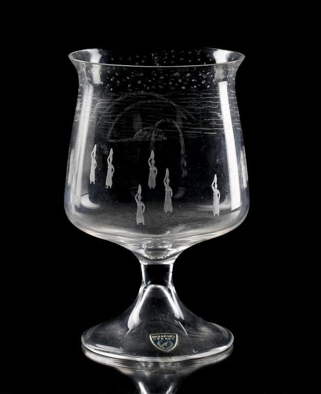 POKAL, glas, Ingeborg Lundin, Orrefors, sign o numr 3363, dat -58.