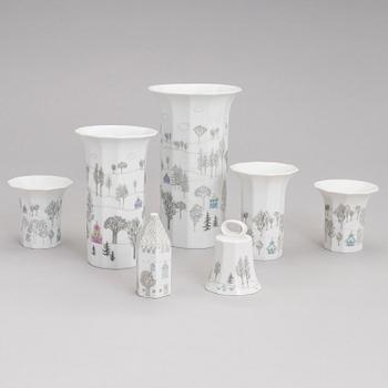 TAPIO WIRKKALA ja RUT BRYK. Posliiniesineitä. 7 osaa. "Winterreise" & "Polygon". Rosenthal. 1900-luvun loppu.