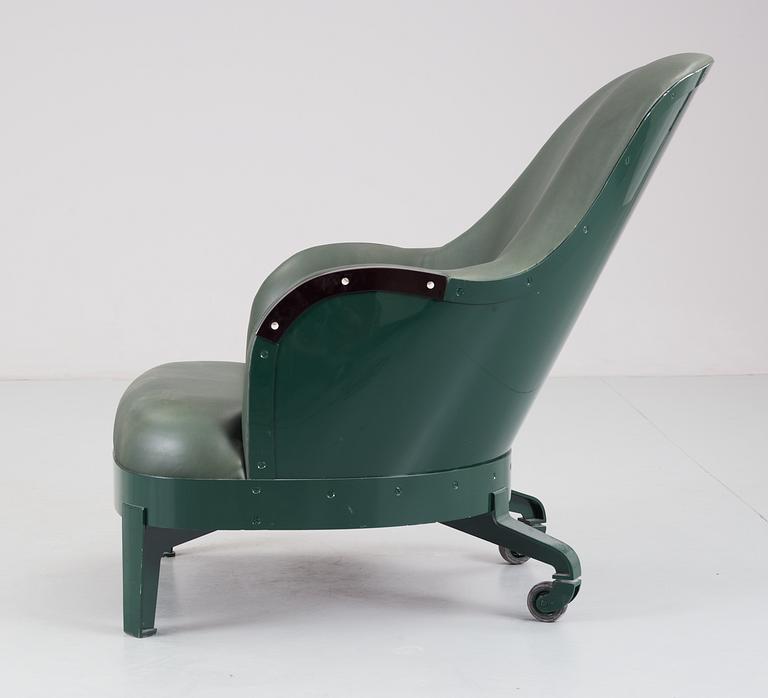 A Mats Theselius 'The Ritz' black lacquered steel and green leather armchair, Källemo, Värnamo, Sweden 1994.