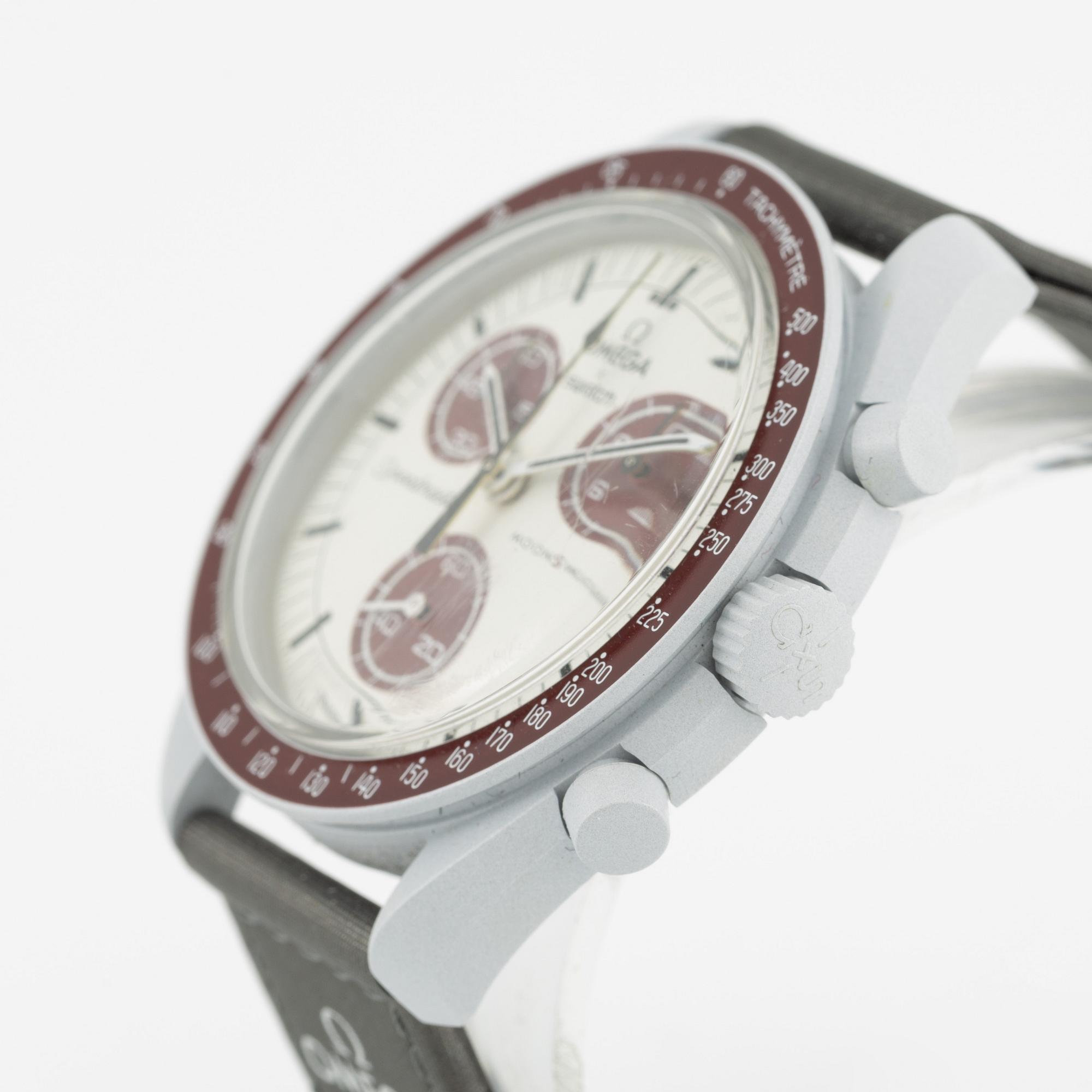 Swatch/Omega, MoonSwatch, Mission to Pluto, chronograph, wristwatch, 42 mm.