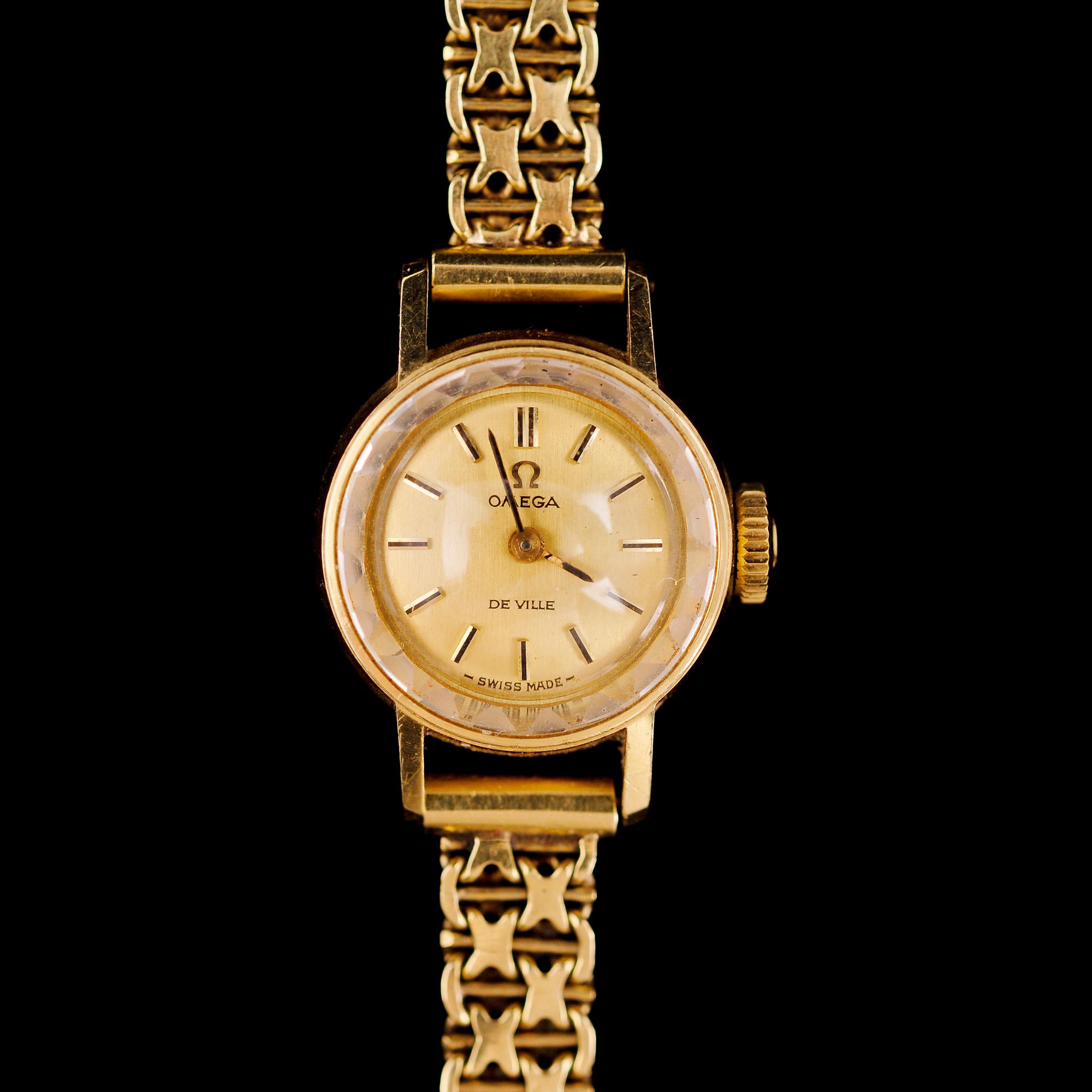 DAMARMBANDSUR, 18 k, Omega de Ville. Vikt m urverk ca 20 g.