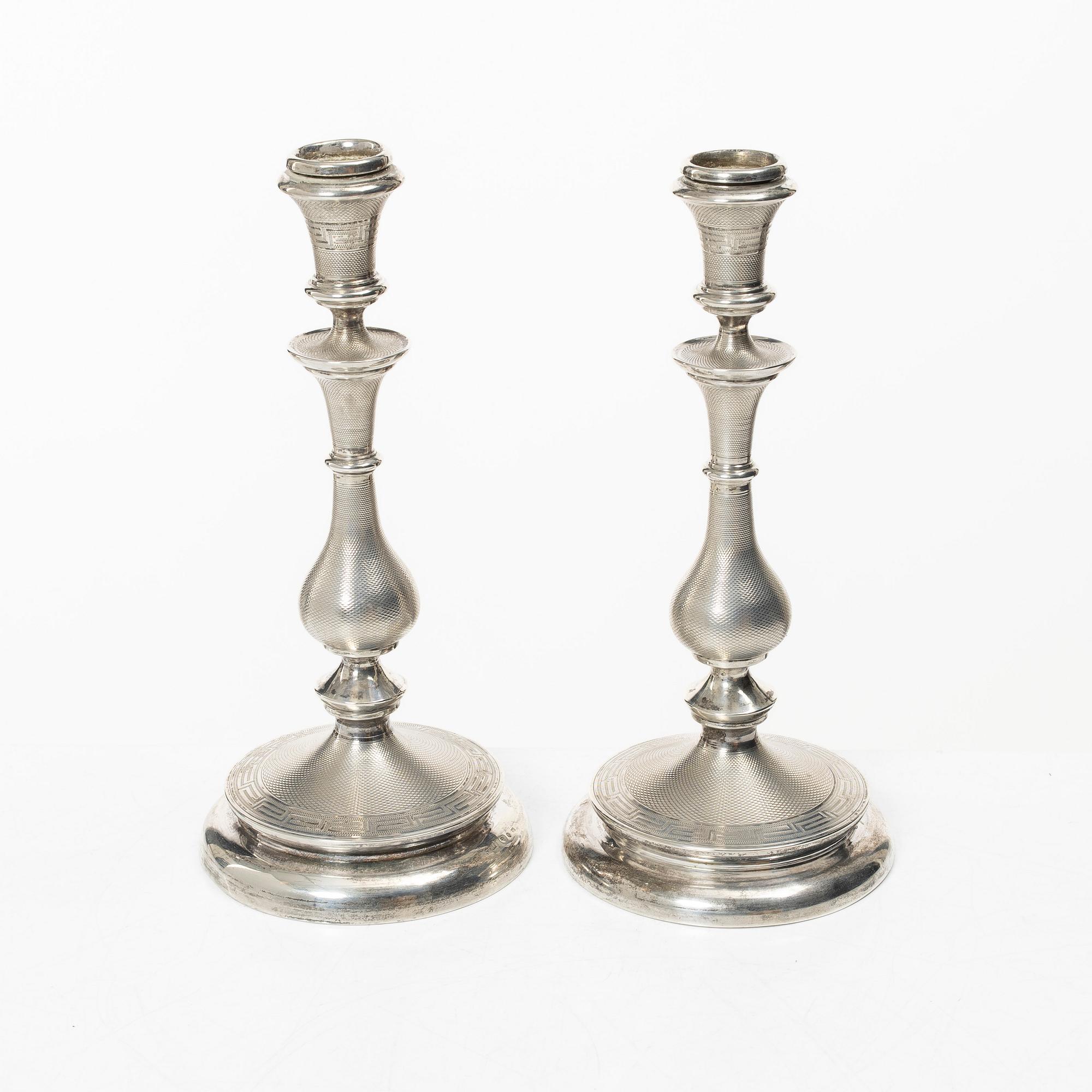 A pair of Swedish silver candelsticks, mark of Lars Larsson & Co,  Stockholm 1872.