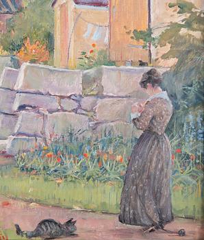 Carl Otto Danielson, Woman with cat by the windmill.