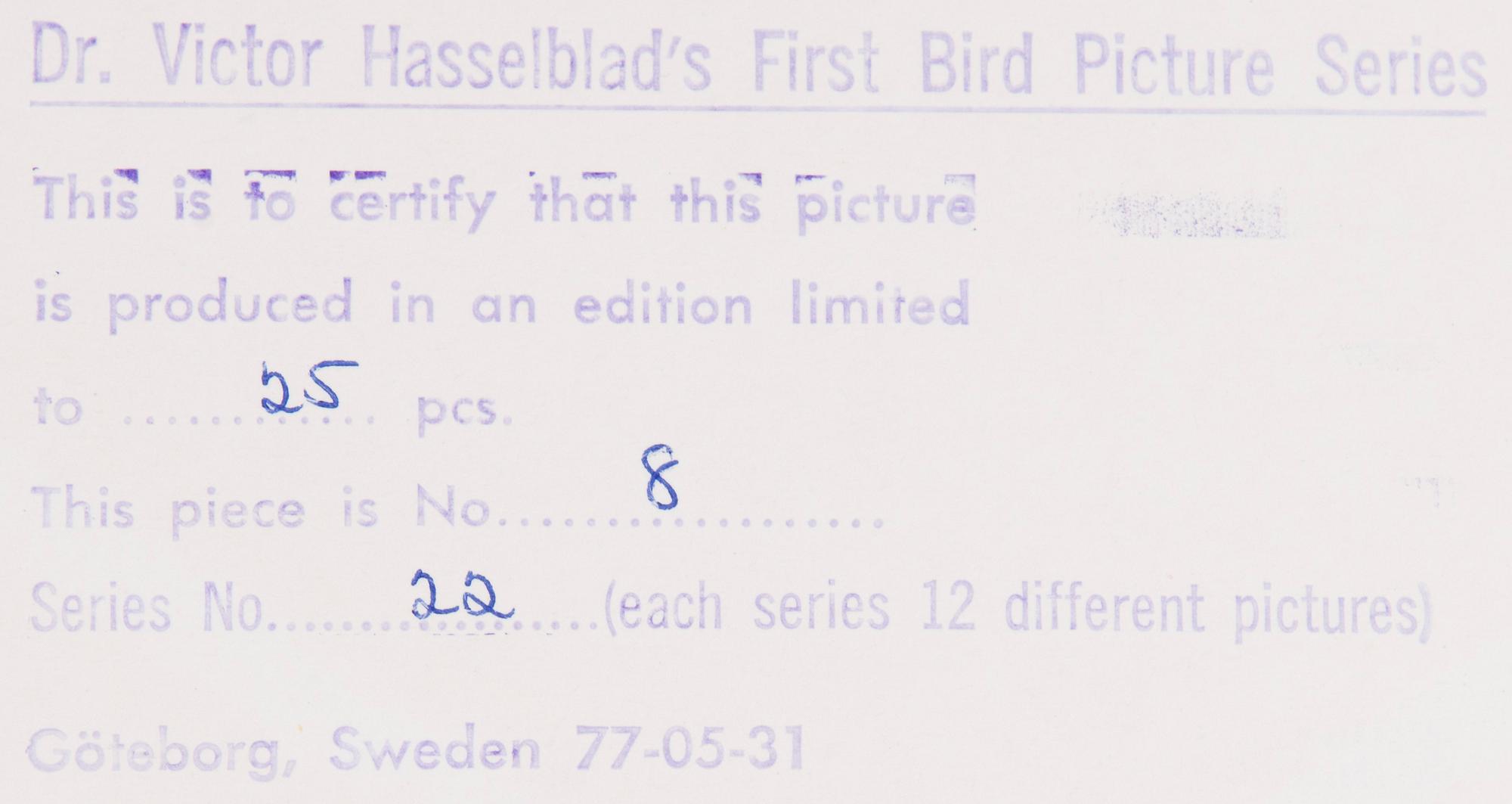 VICTOR HASSELBLAD, fotografier, 12 st, signerade, daterade och numrerade, ur serien nr 22.