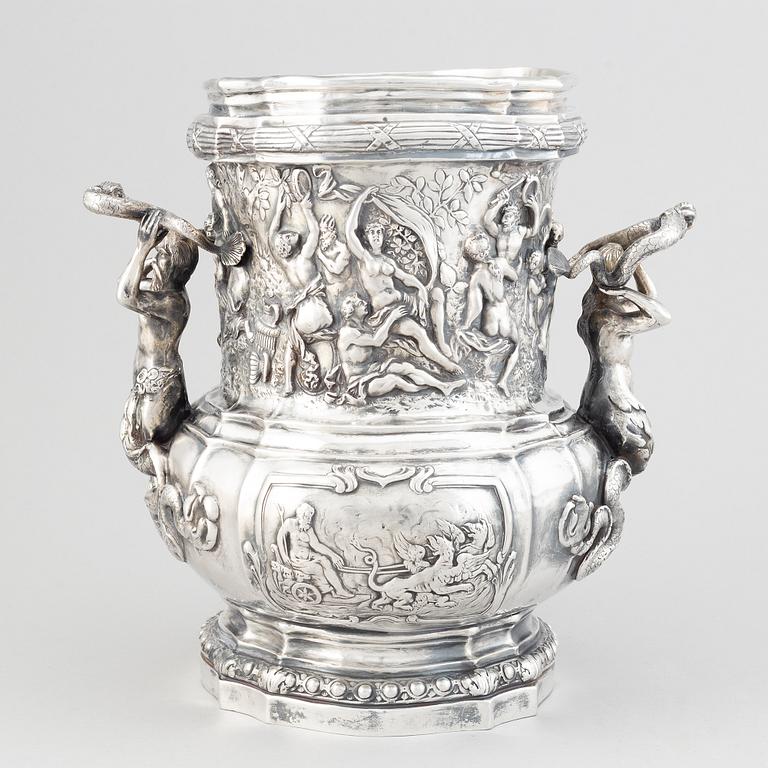 A German parcel-gilt silver wine-cooler, Hanau late 19th century.