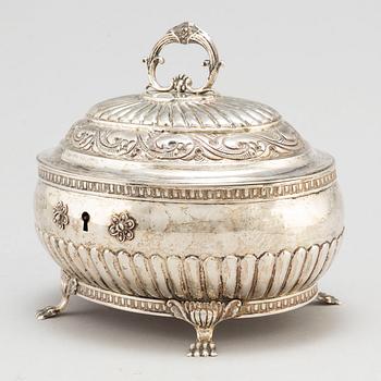 A silver sugarbox by Eric Söderholm Härnösand 1844.