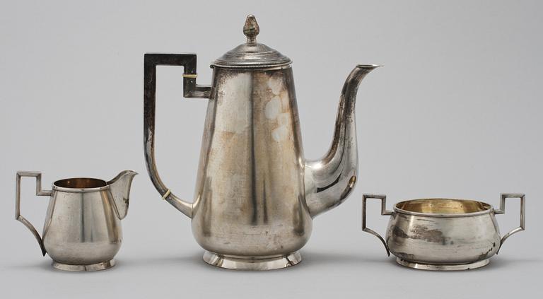 KAFFESERVIS, 3 delar, silver, Estland, 1900-tal. Vikt 1 130 g.