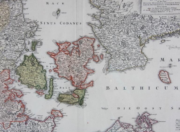 KARTA, Danmark. Kolorerad,  Joh. Homan, 1700-tal.