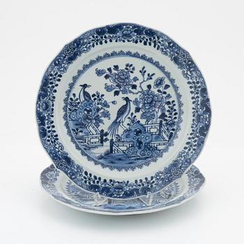 Two blue and white double peacock dishes, Qing dynasty, Qianlong (1736-95).