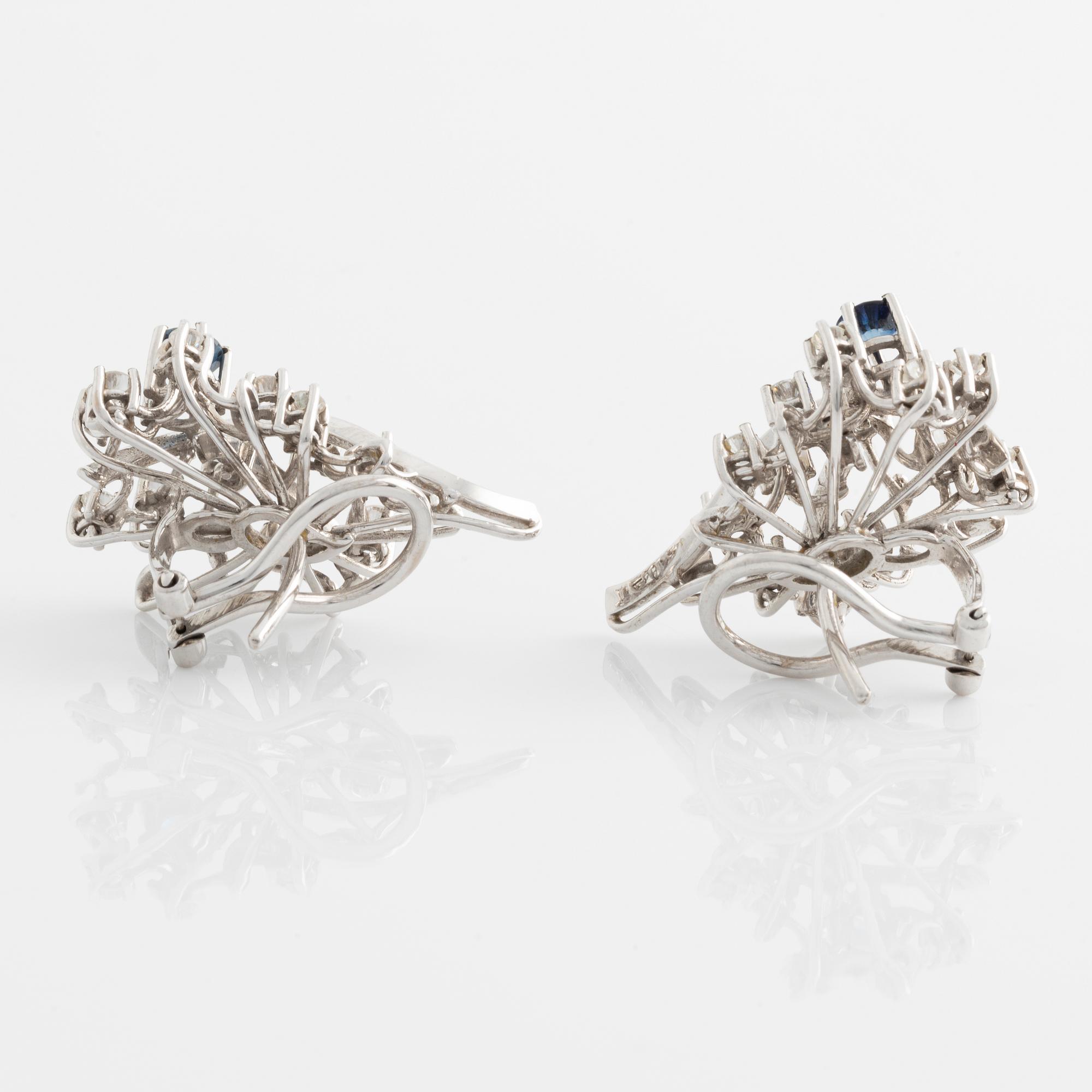 Earrings, a pair, with sapphires and brilliant-cut diamonds.