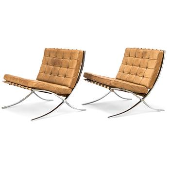 LUDWIG MIES VAN DER ROHE, fåtöljer,ett par, "Barcelona". Knoll International, 1970-tal.