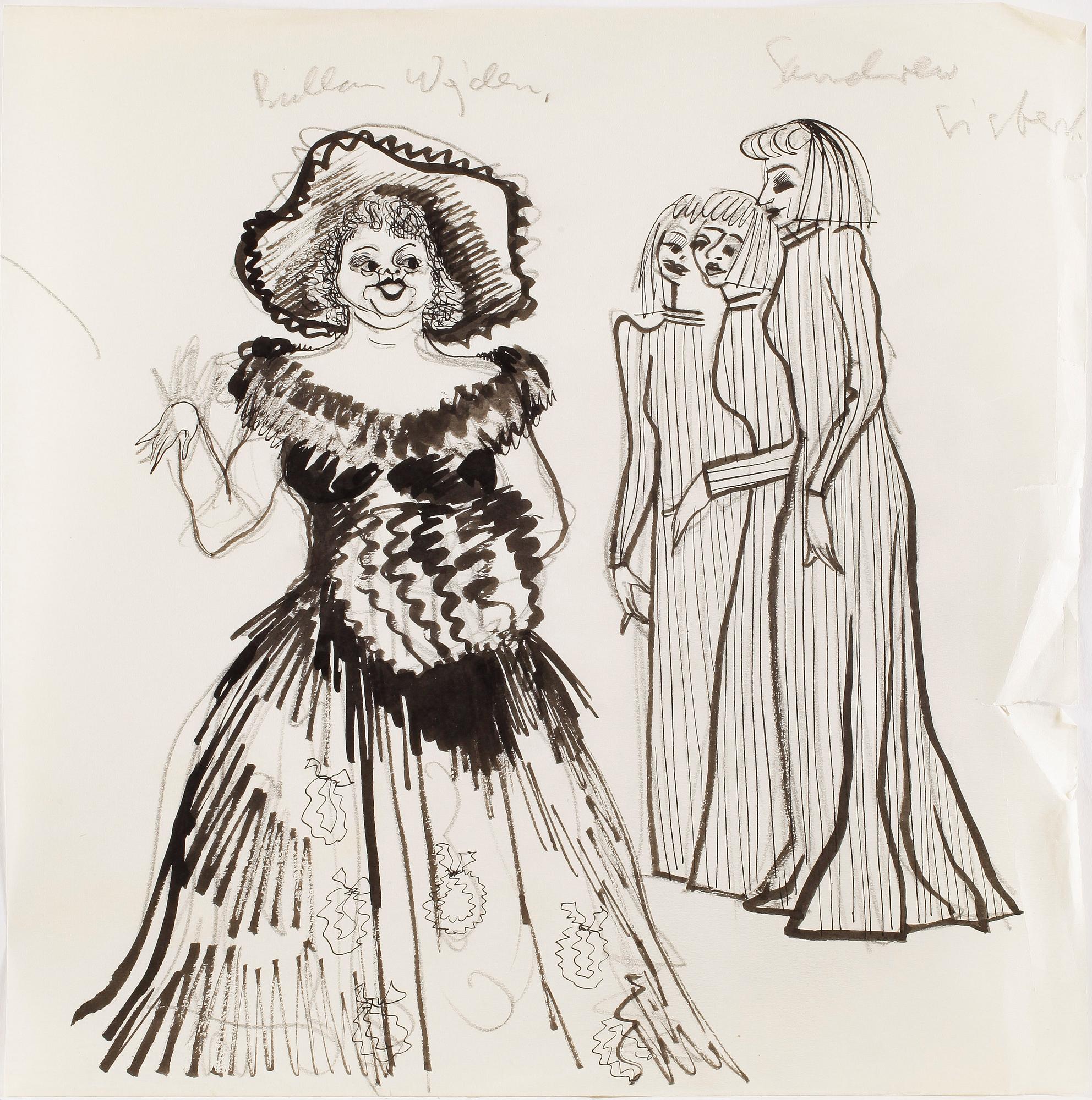 MAX GOLDSTEIN, dräktskisser, teckningar, blyertsskisser, tygprover, ca 30 st, vissa daterade o signerade.