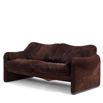 126. Vico Magistretti, a dark brown suede two-seated 'Maralunga' sofa, Cassina, Italy.