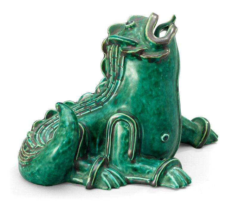 A Wilhelm Kåge stoneware figure of a dragon, Gustavsberg 1940's.