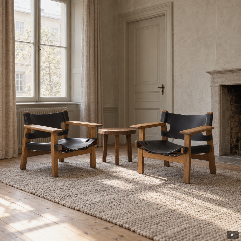 Børge Mogensen, Fåtöljer, ett par, "Den Spanske stol", modell 226, Fredericia, Danmark, 2019.