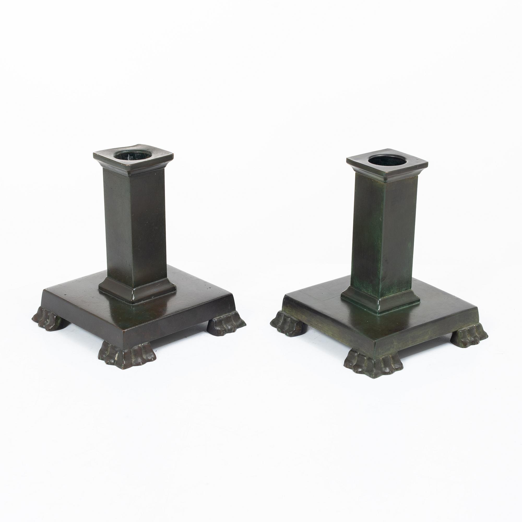 Guldsmedsaktiebolaget (GAB), Candlesticks, a pair, bronze, model no. 117, Art Deco.