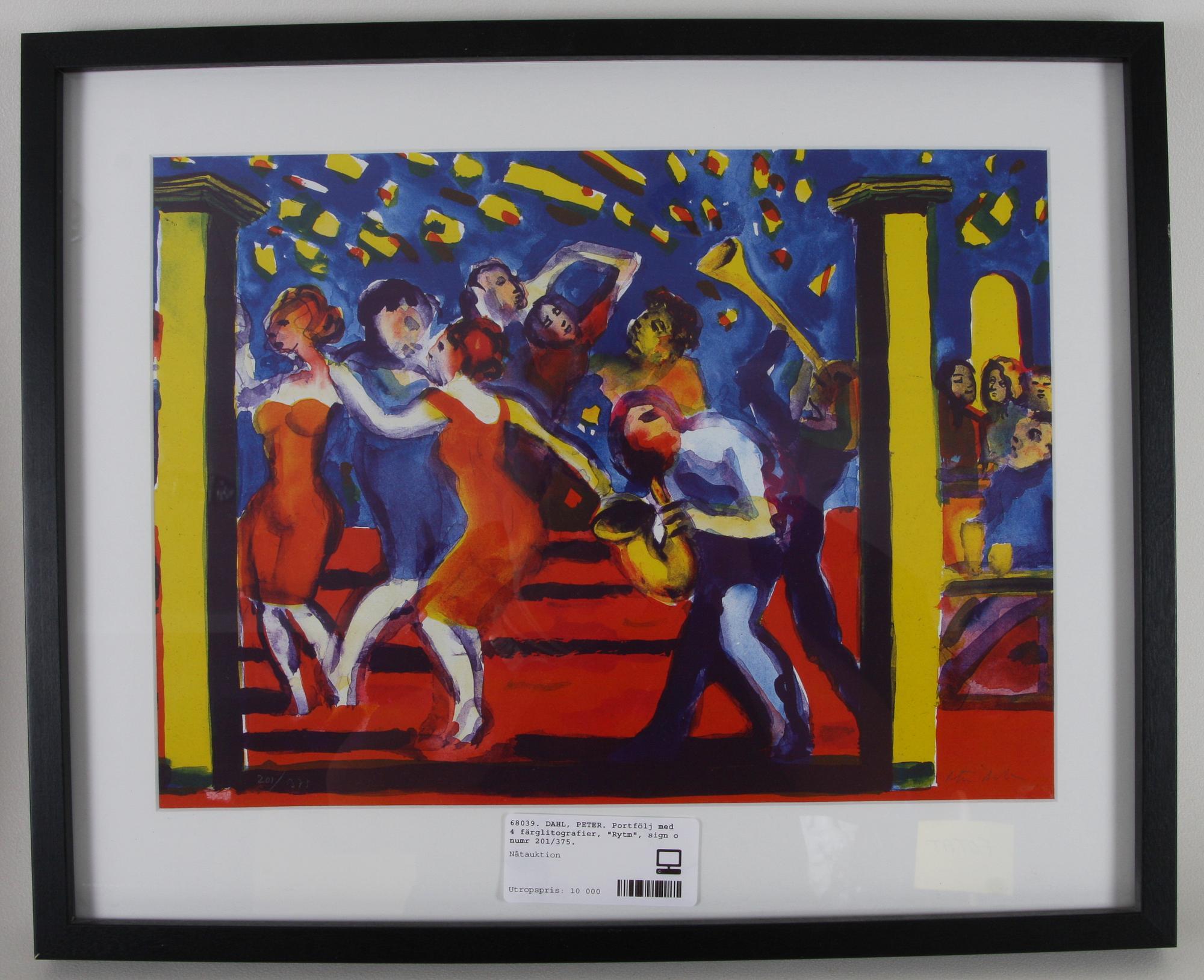 DAHL, PETER. Portfölj med 4 färglitografier, "Rytm", sign o numr 201/375.
