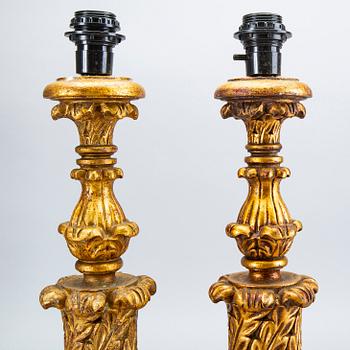 Two mid 20th century wood table lamps from Paoletti, Firenze Italy.