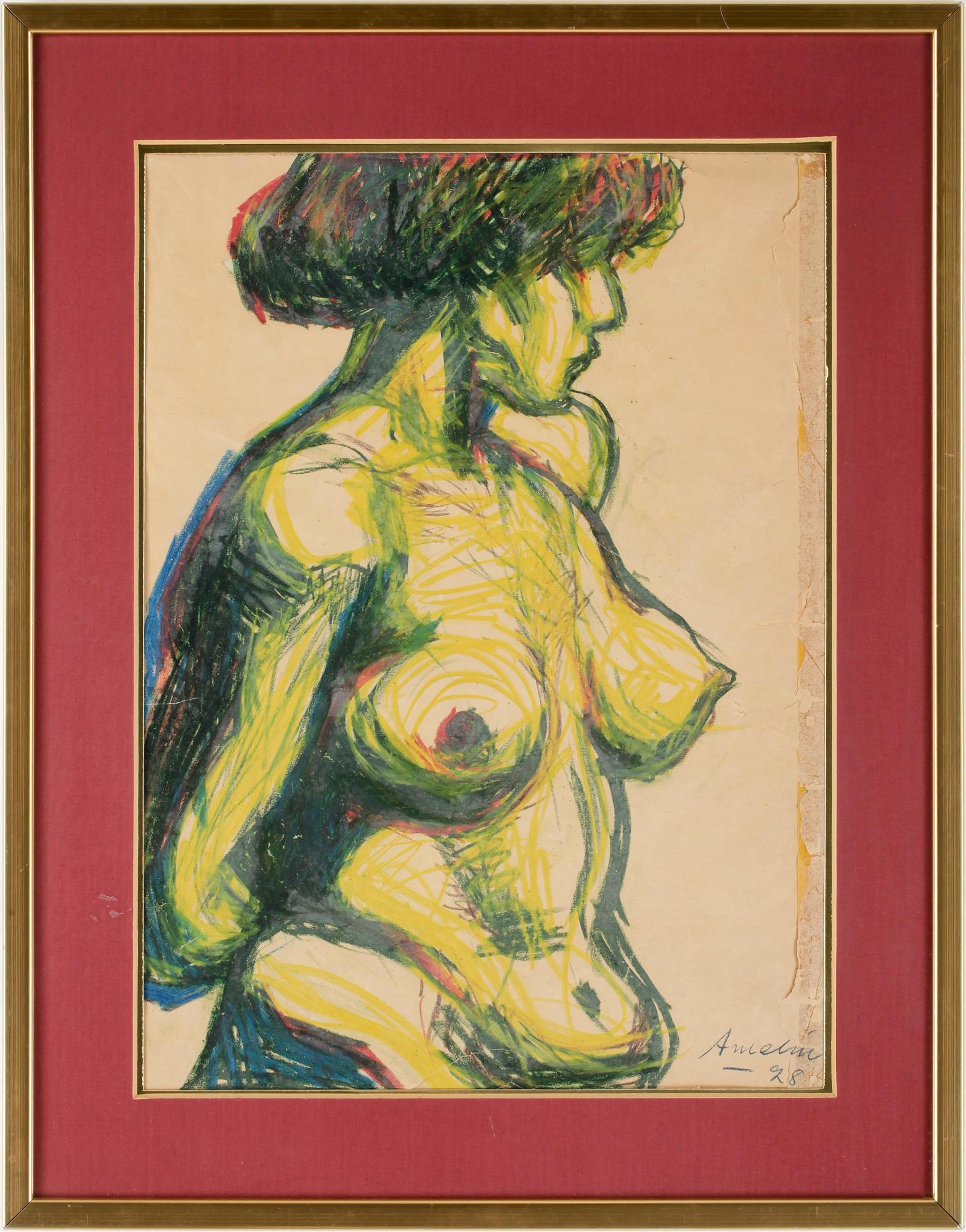 ALBIN AMELIN, pastell på smörpapper, sign o dat 28.