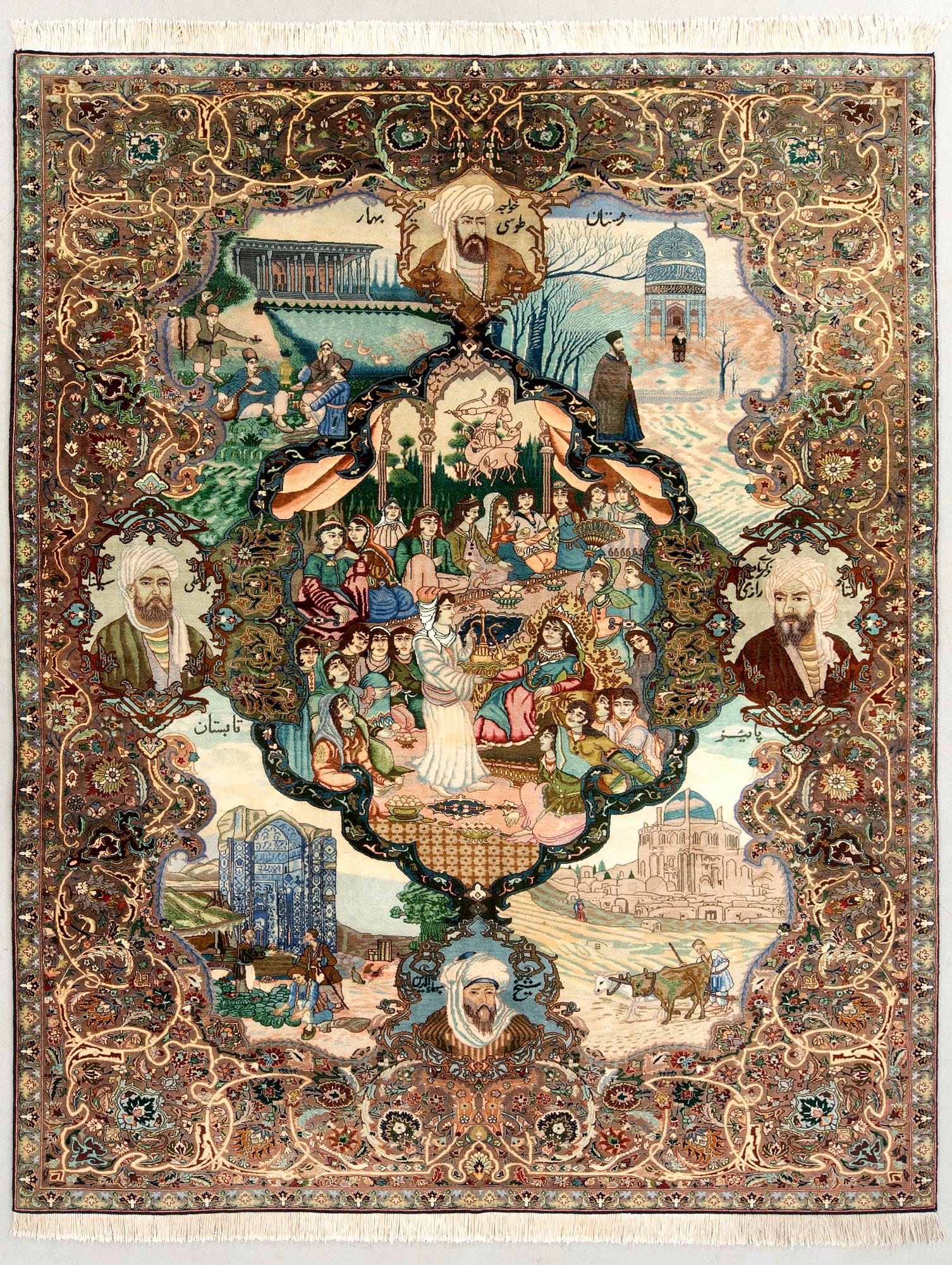 Matta Täbris figural part silk signerad ca 290x194 cm.