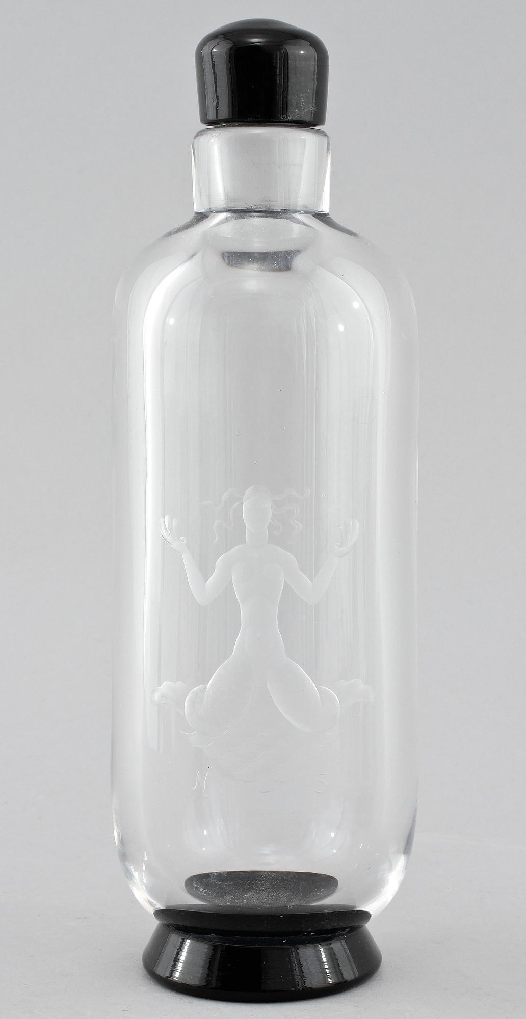 KARAFF samt GROGGLAS, 3 st, glas, Orrefors, 1933.