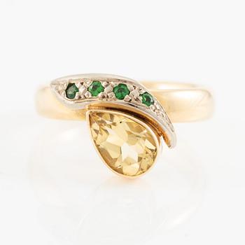 Jan-Christer Lundqvist, ring, 18K gold with yellow zoisite and green stones, Skövde 1999.