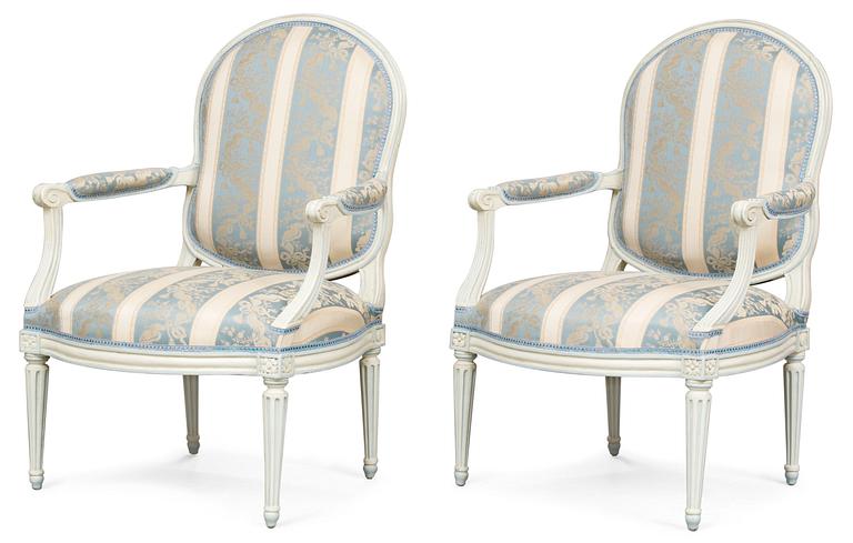 A pair of Louis XVI armchairs, by J-B Boulard.