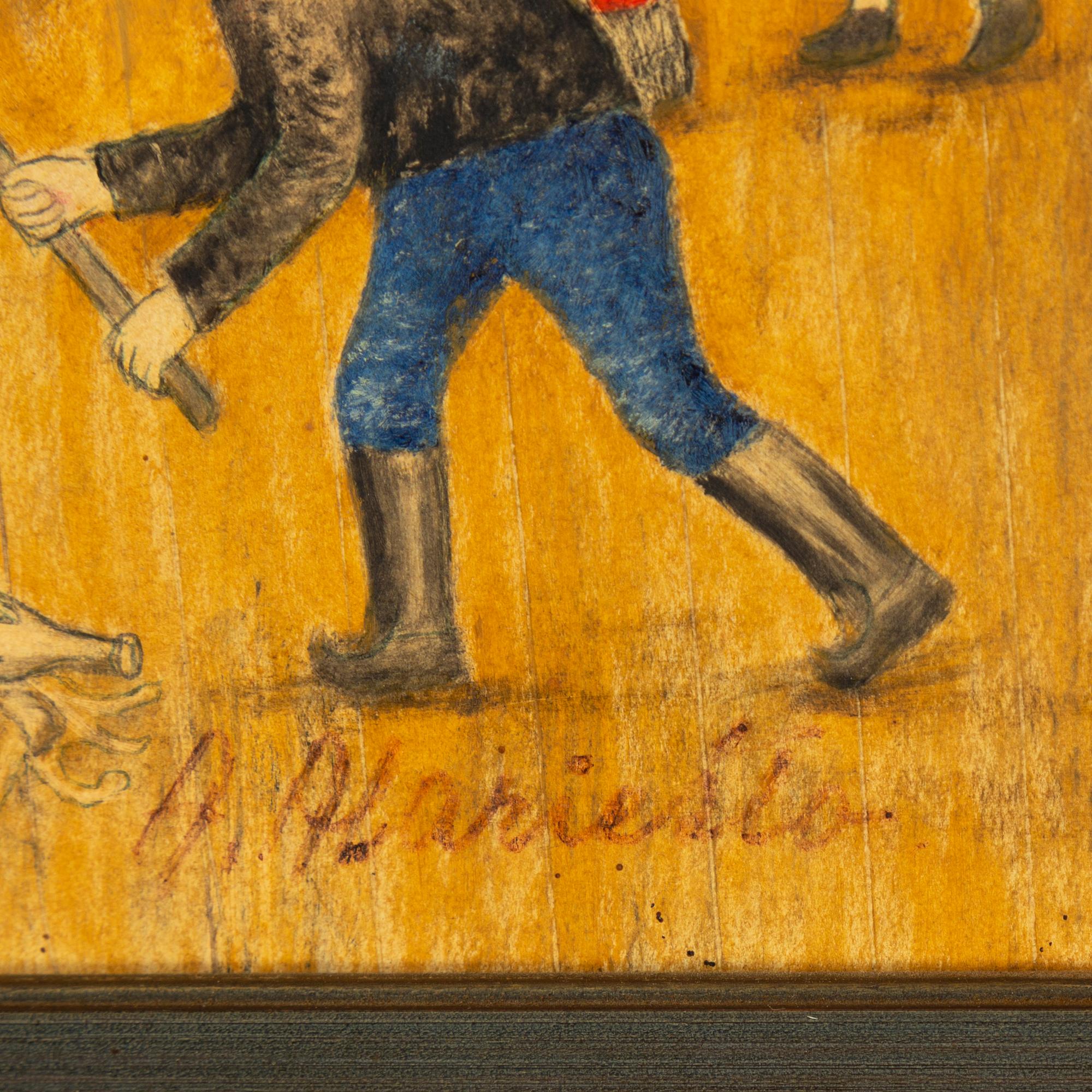 Andreas alariesto, mixed media on paper on panel, signed.