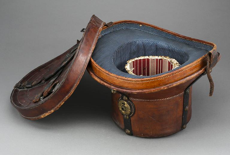 HATTASK, läder, kring 1900.