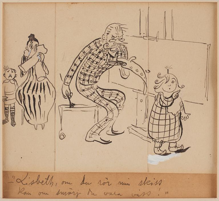 Carl Larsson, Fyra teckningar föreställande konstnärens dotter Lisbeth i ateljén.