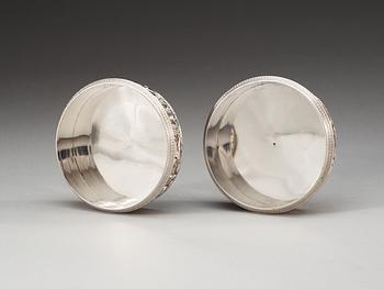 A pair of Swedish 19th century silver coasters, makers mark of Gustaf Möllenborg, Stockholm 1825.