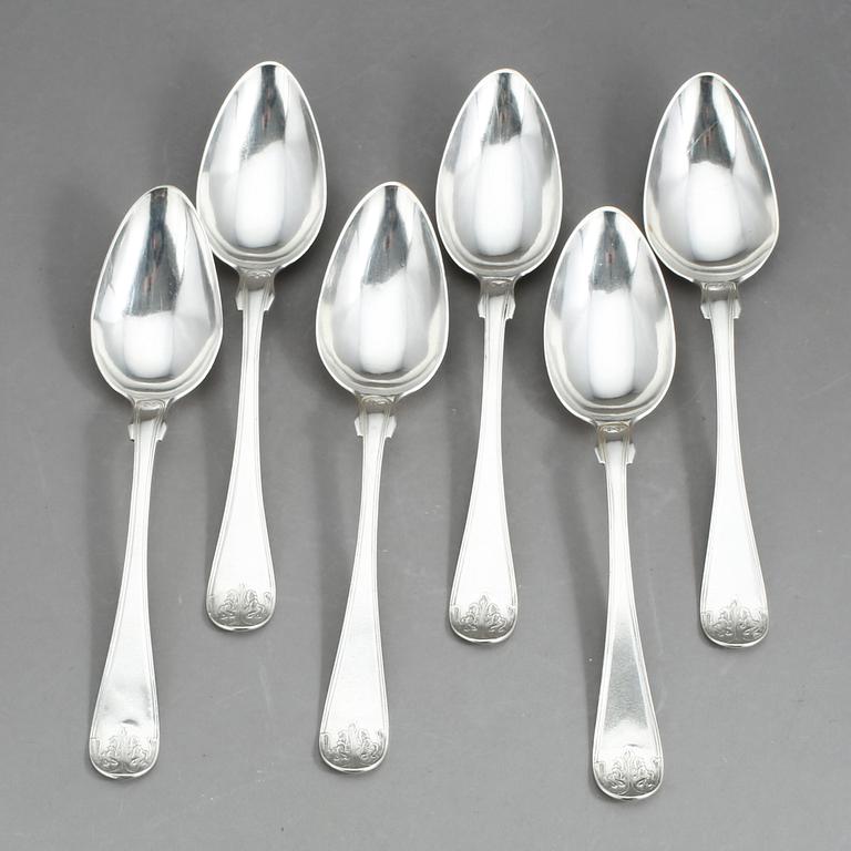 RAGUSKED samt SKEDAR, 6 st, silver, Gustav Graumann, Falun, 1860 respektive 1861. Vikt 548 g.