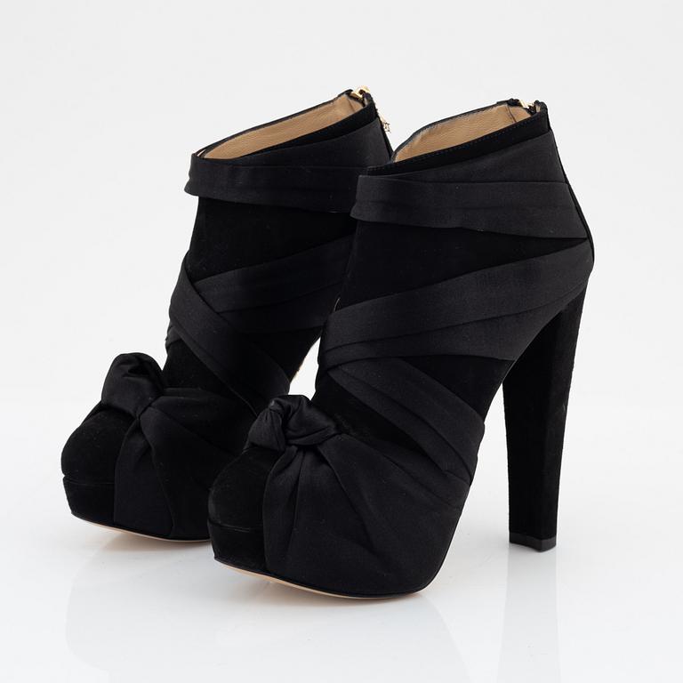 Charlotte Olympia, a pair of black suede and silk platform boots, size 37.