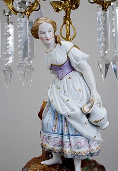 KANDELABRAR, ett par, biskviporslin, 1800-talets mitt.