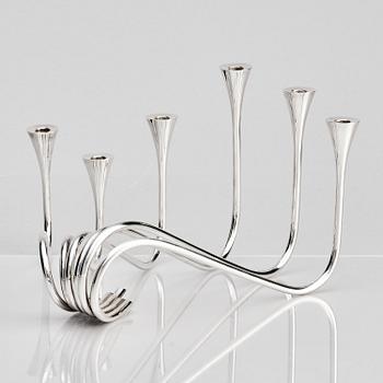 Ibi Trier Mørch, a pair of "Bølgeslag" six-branched sterling silver candelabra for A. Michelsen, Denmark 1951.