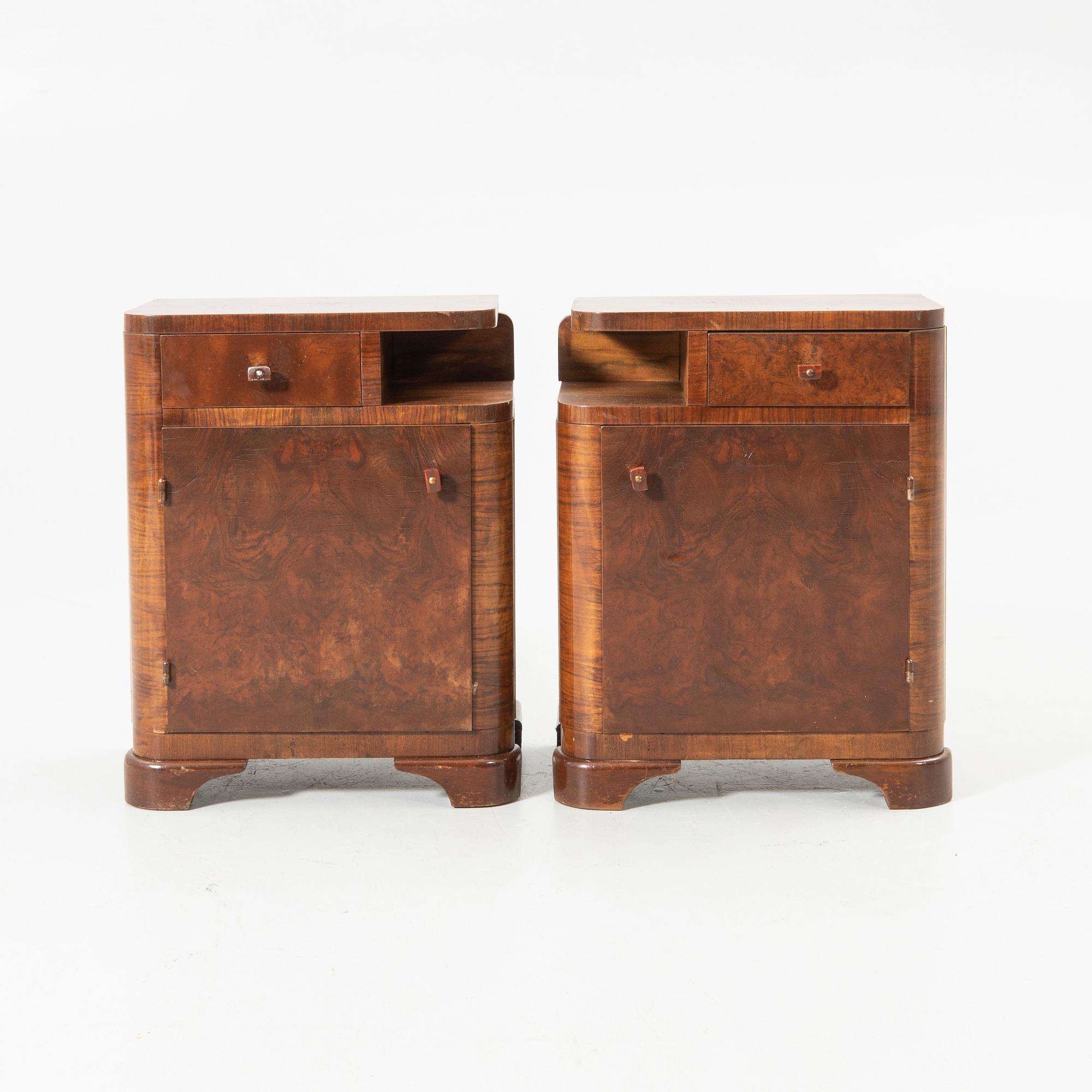 Bedside tables, a pair, first half of the 20th century.