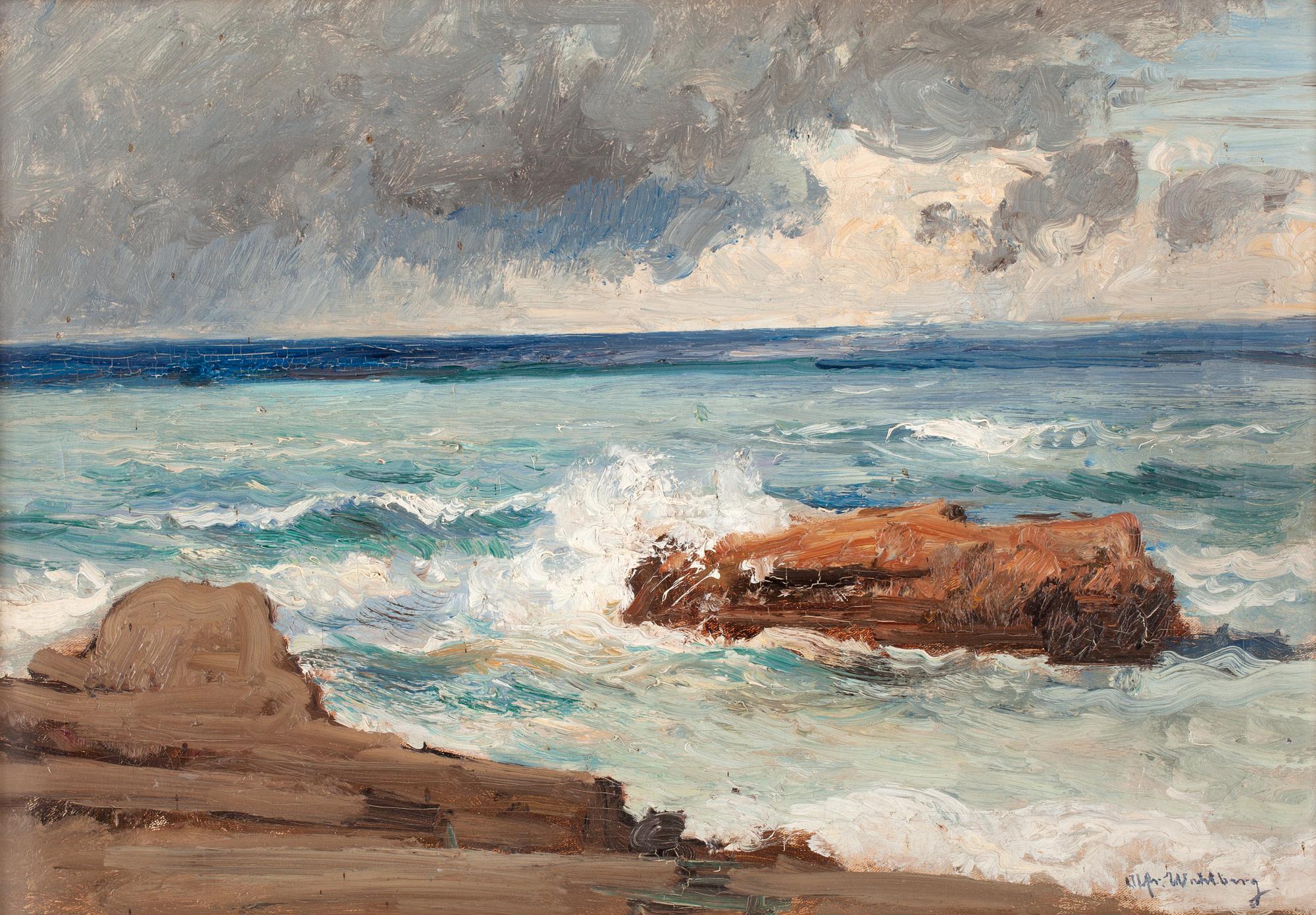 Alfred Wahlberg, "Havsstrand (Biarritz)" (Coastal scene from Biarritz, France).