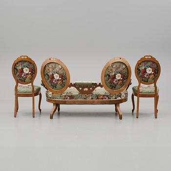 SOFFA och två STOLAR, nyrokoko, 1800-talets slut.