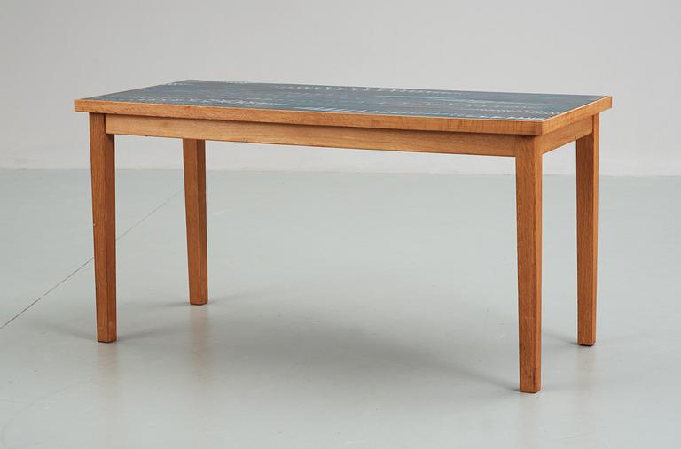 A Stig Lindberg enamel and oak sofa table, Gustavsberg 1950's.