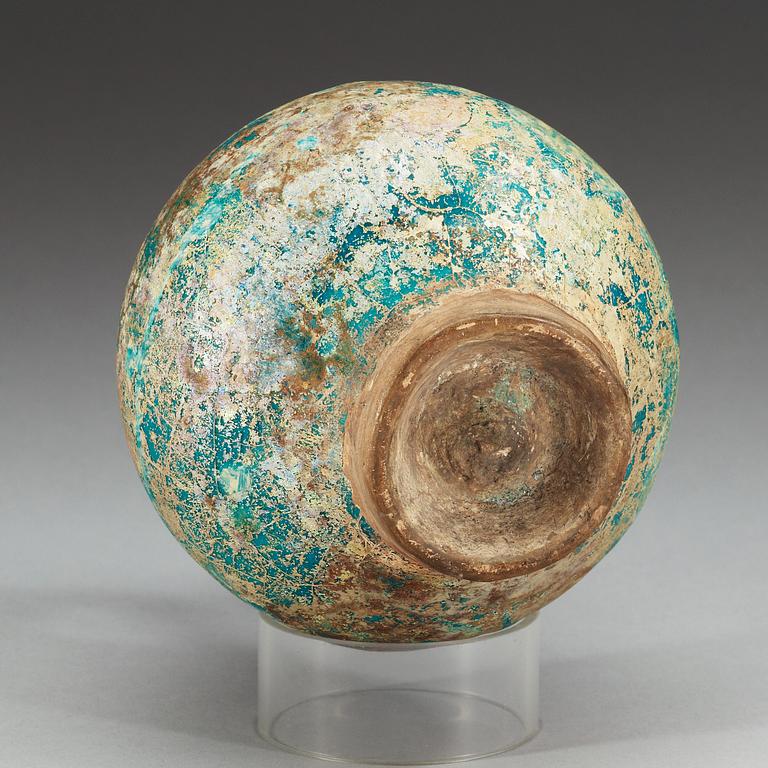 EWER, pottery. Turquoise glaze. Persia 13th century, probably Kashan.