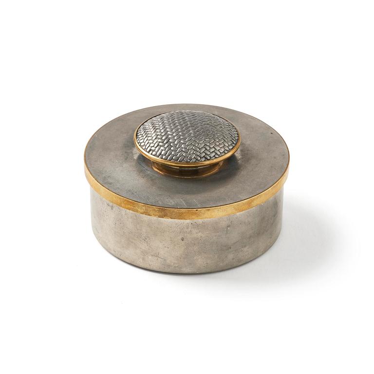 Björn Trägårdh, a pewter and brass lidded jar, Firma Svenskt Tenn, Stockholm, 1951.