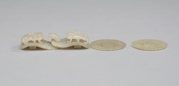A set of nephrite buttons and buckle, prob late Qing.